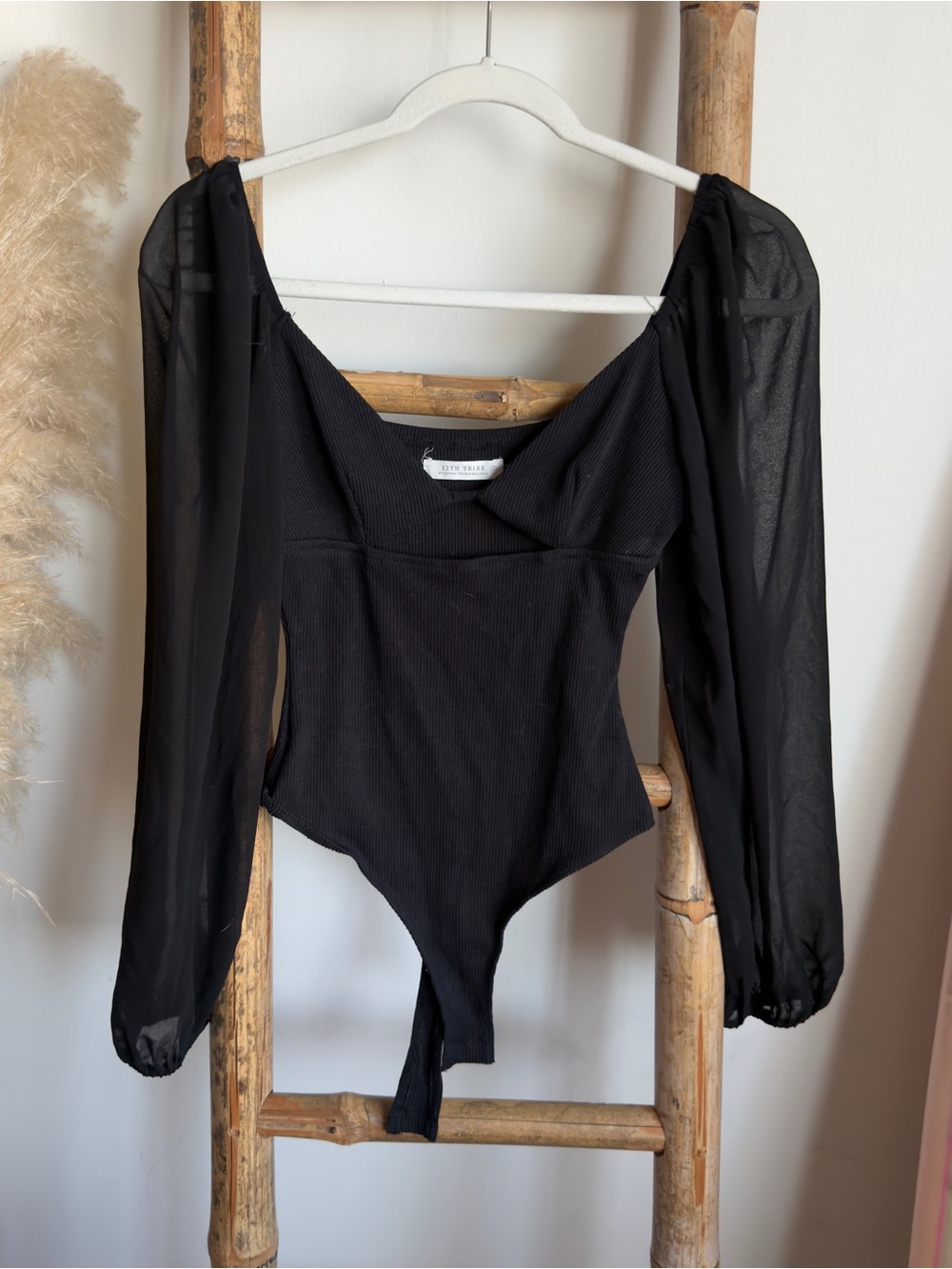 12th Tribe Black Sheer Sleeve Bodysuit